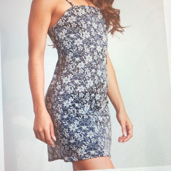 Navy floral silky mini  dress - Picture 2 of 5